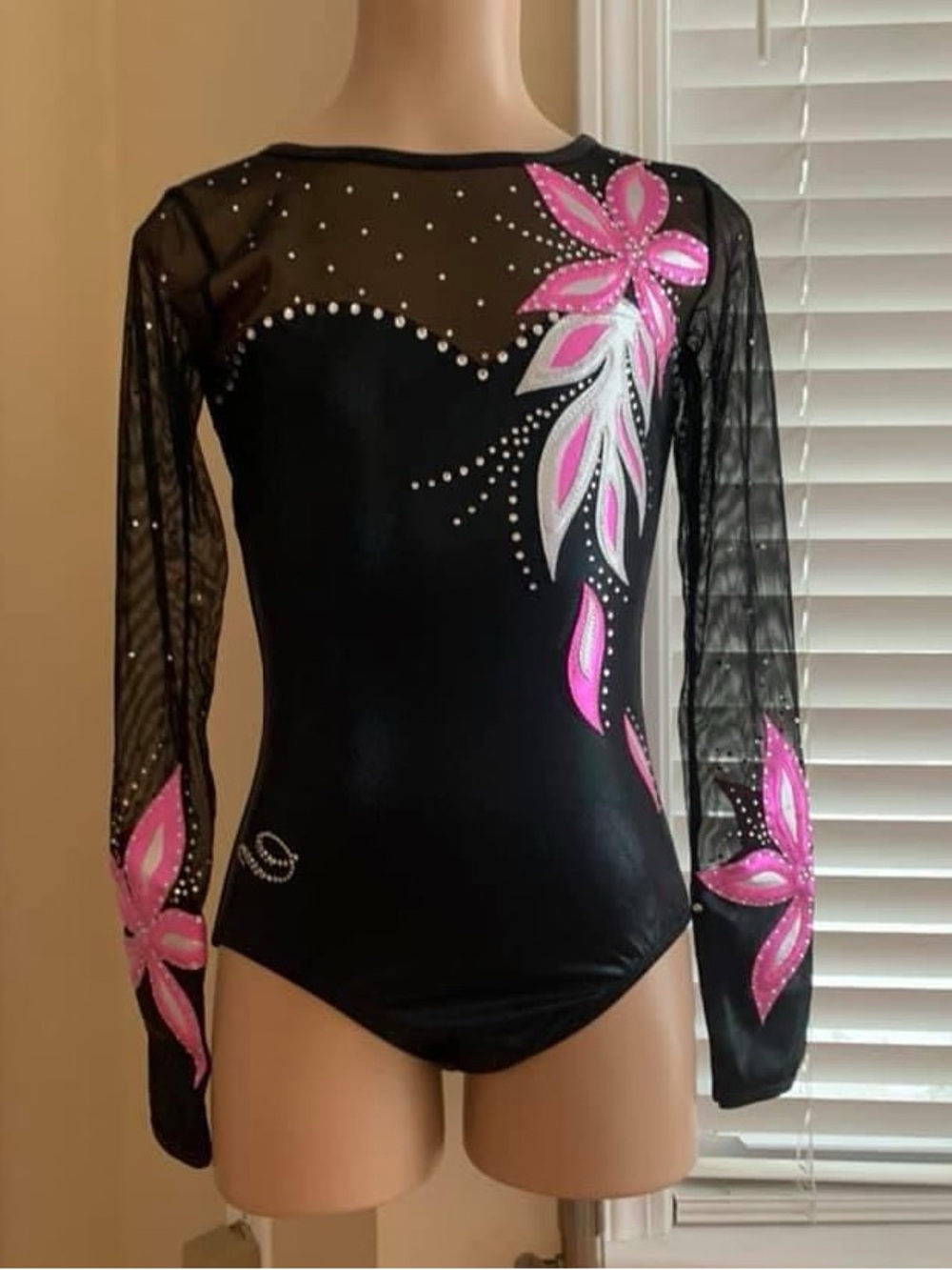 GK Gymnastics Leotard -Black Pink and White Floral Accents